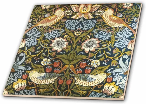 Vista 4 de 3dRose William Morris Strawberry Thief Pattern - Azulejo de cerámica (4 pulgadas)