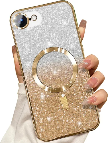 Vista 64 de Misscase Funda magnética compatible con iPhone 14 Pro con purpurina y protector de lente de cámara, protección completa, compatible con MagSafe Negro