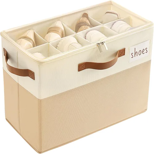 Vista 23 de Varhomax Shoe Organizer Box for Closet, Fabric Shoe Storage Bin with Adjustable Dividers & Clear Cover, Holds up 16-32 Pairs of Sneakers & Sandals