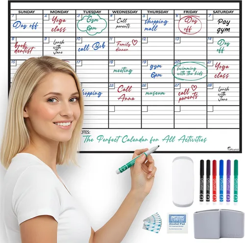 Vista 18 de (2 PK) Pequeño Calendario de Borrado en Seco para Pared, 17x26 Pulgadas, Pequeño Calendario de Pared Borrable, Pizarra Blanca para Oficina, Hogar