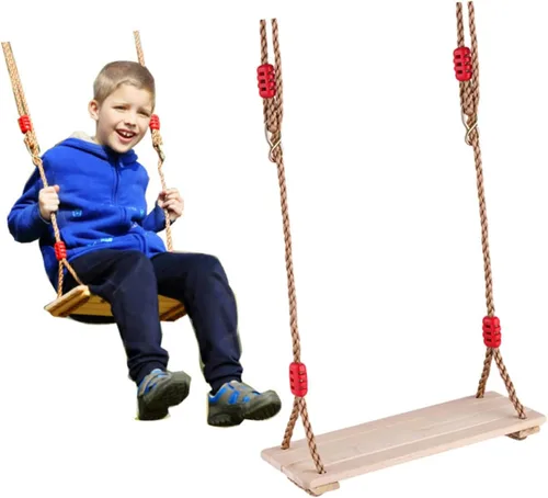 Vista 6 de Juego de columpios de madera con asiento antideslizante y cuerda de nailon grueso para adultos, columpio colgante para interiores y exteriores