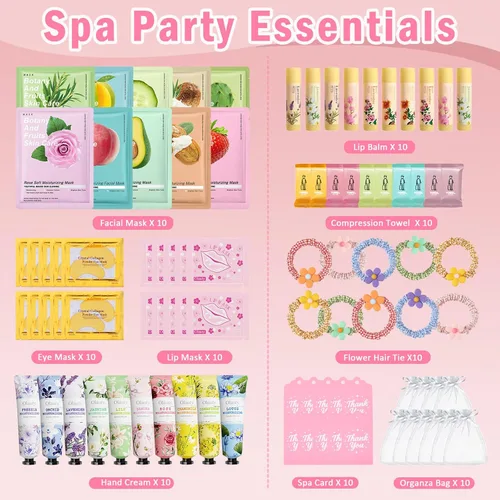 Vista 3 de 90 piezas de suministros de fiesta de spa, regalos para mujeres, regalos de fiesta de spa que incluyen máscaras faciales, crema de manos, bálsamo
