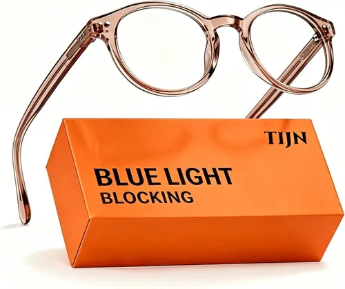 Vista 31 de TIJN Blue Light Blocking Glasses Men Women,Vintage Round Frame Eyeglasses Flexible Lightweight Frames,Red Orange Clear Lens for Computer Gaming