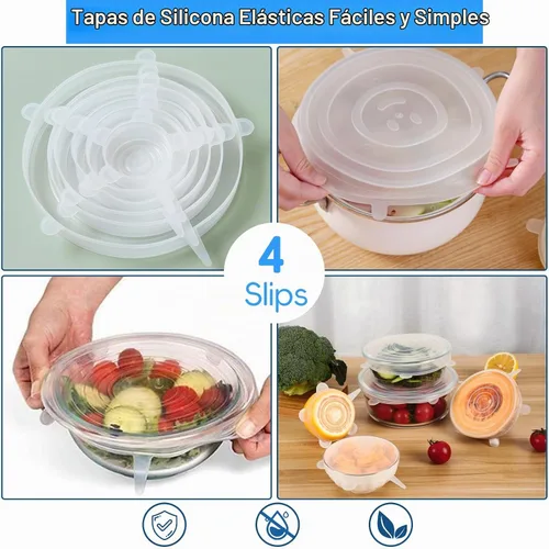 Vista 4 de 12 tapas elásticas de silicona para almacenamiento de alimentos, 6 especificaciones de cubierta de tazón de silicona reutilizable, adecuadas