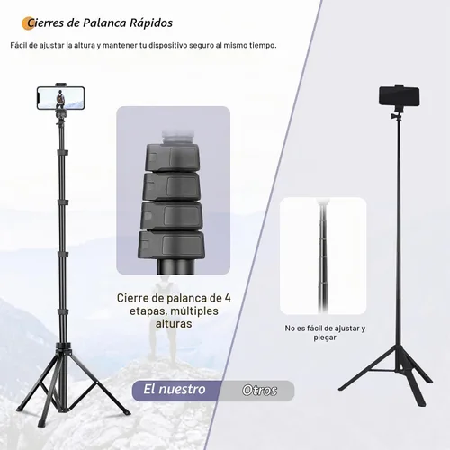 Vista 5 de Aureday Kit de accesorios para trípode de teléfono de 62", soporte de trípode para cámara y teléfono celular con control remoto inalámbrico