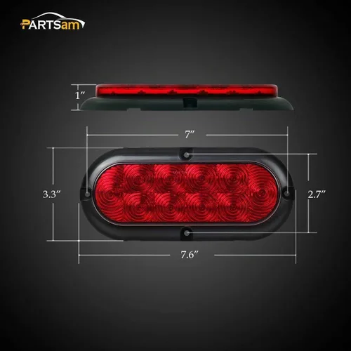 Vista 4 de Partsam 2 piezas de luces LED de 6" ovaladas cromadas para camión con remolque, rojas, 10 LED, montaje en superficie, luces traseras de parada, giro