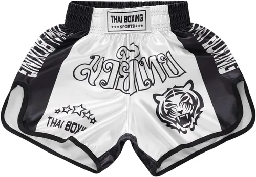 Vista 5 de Fldy Pantalones cortos de Muay Thai para niños y niñas, pantalones cortos de boxeo, kickboxing, artes marciales, pantalones cortos de gimnasio