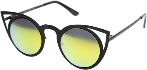 Vista 11 de zeroUV Gafas de sol redondas de metal recortadas con lente de espejo de ojo de gato para mujer