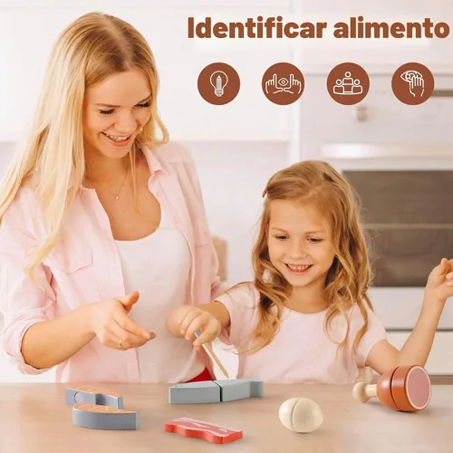 Vista 9 de ROBUD Juego de Comida de Madera para Jugar, Alimentos de Juguete para Cortar para Cocina de Simulación de Niños, Accesorios de Juguete de Cocina