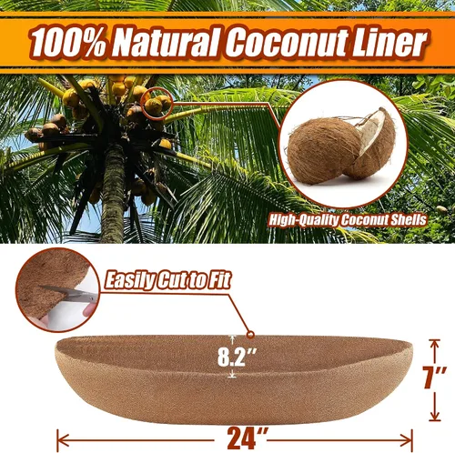 Vista 2 de Sinimaka Revestimientos de coco para macetas de 24 pulgadas, paquete de 4 forros de fibra de coco para macetas, cestas de flores, plantas de jardín