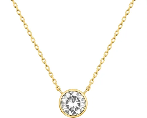 Vista 11 de PAVOI 14K Gold Plated Circle CZ Solitaire Necklace Elegant Bezel Pendant Dainty Cubic Zirconia Halo Choker Necklaces for Women