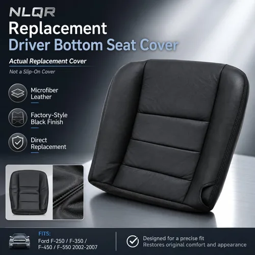 Vista 4 de NLQR Funda de Asiento de Reemplazo Inferior del Conductor Frontal de Microfibra de Aspecto de Cuero Negro Compatible con Ford F250 F350 F450 F550
