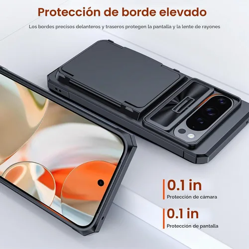 Vista 7 de CENMASO - Funda para Google Pixel 9 Pro XL con tarjetero (4 tarjetas), funda deslizante para cámara y función atril, bloqueo RFID, protección