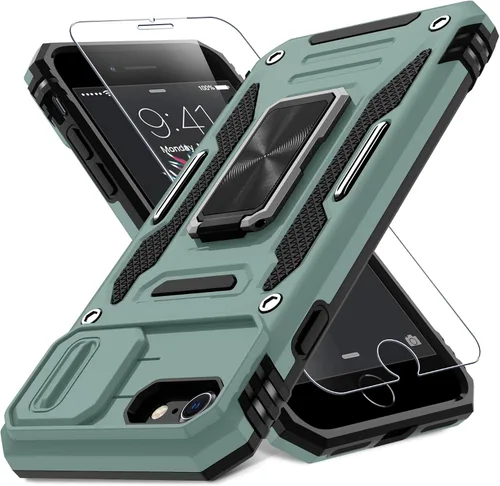 Vista 42 de DEERLAMN Funda para iPhone Air de 6.5 pulgadas con cubierta deslizante para cámara + protector de pantalla (2 paquetes), soporte de anillo giratorio