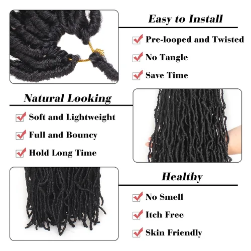 Vista 3 de Leeven Nuevas Trenzas de Ganchillo de Cabello con Locs Falsos Suaves de 24 Pulgadas de Largo Locs de Diosa Desgastados 6 Paquetes Negro Natural