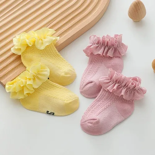 Vista 6 de Calcetines de princesa para recién nacidos, con volantes de encaje, para niñas pequeñas