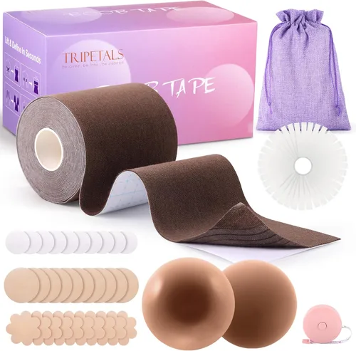Vista 12 de Kit de cinta de levantamiento de senos, cinta invisible para levantamiento de senos con cubiertas de pezones, pétalos de mama