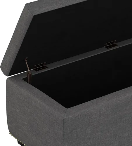 Vista 9 de Otomano rectangular de almacenamiento Simpli Home Hamilton, Madera, Gris pizarra Pizarra gris