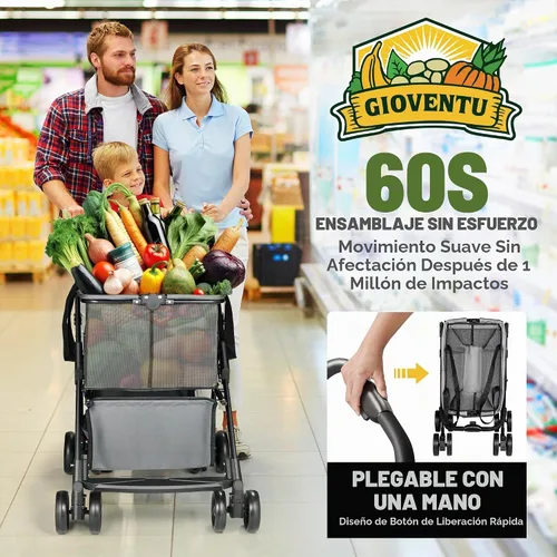 Vista 4 de Carrito de compras plegable con ruedas, carritos de comestibles multiusos de 80 libras con ruedas de 360° y bolsa extraíble, carritos de compras