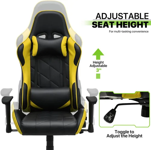 Vista 5 de Magshion Silla para juegos, silla reclinable de 90° a 130° con respaldo alto con soporte lumbar, ergonómica para adultos, reclinable, altura