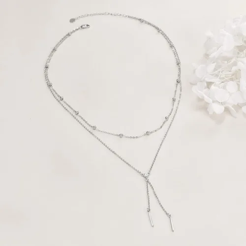 Vista 3 de Lariat - Collar en capas de plata de ley 925, gargantilla en capas en Y, joyería de Navidad, regalos para mujer
