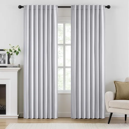 Vista 19 de ANRODUO Juego de 2 cortinas con bloqueo de luz del 99%, cortinas de 84 pulgadas de largo, cortinas negras para dormitorio, cortinas con aislamiento