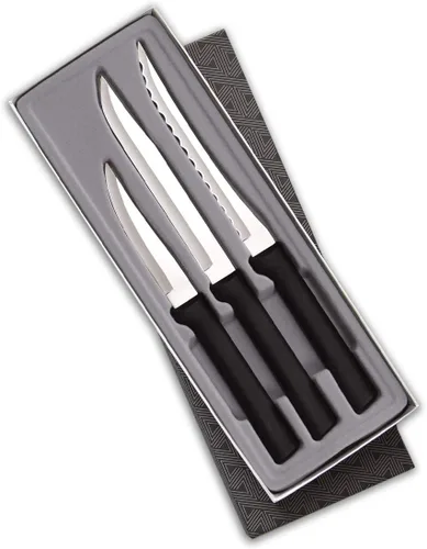 Vista 3 de Rada Juego de 3 cuchillos de cocina con afilador de borde rápido (R119), cuchillas de acero inoxidable, mango negro