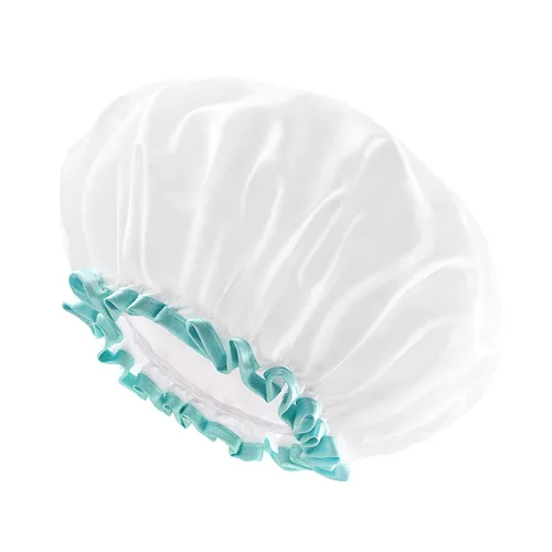 Vista 9 de Mikimini - Gorro de ducha blanco para cabello largo, 1 paquete, 12 pulgadas, tamaño grande, impermeable, lavable, para mujeres y niñas, súper lindo