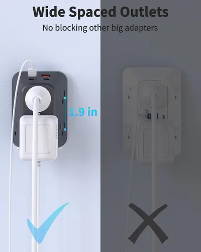 Vista 5 de Cargador de pared USB con protector contra sobretensiones, HOPOW extensor de 6 salidas con 4 puertos de carga USB (2 USB C), enchufe de pared