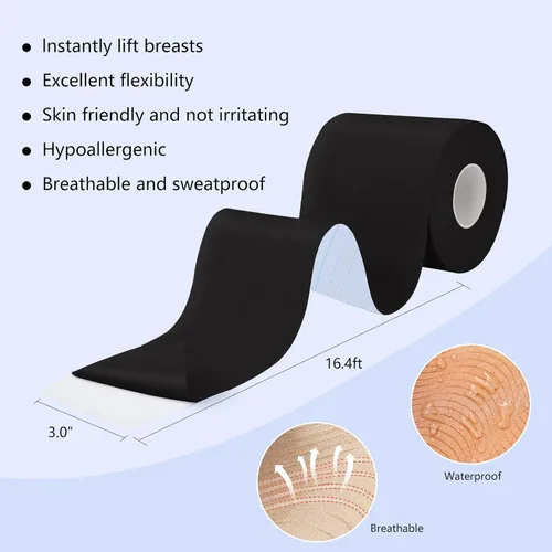 Vista 2 de URTAPE Cinta Bob para senos grandes, cinta adhesiva para sujetador para levantamiento de senos, Negro