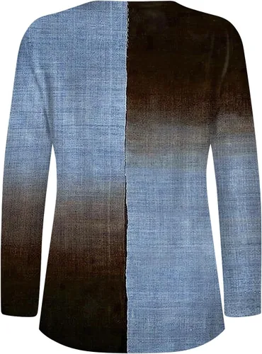 Vista 5 de Sudaderas de manga larga para mujer, cuello en V, con estampado de botones, cómoda, casual, a la moda, túnica para otoño