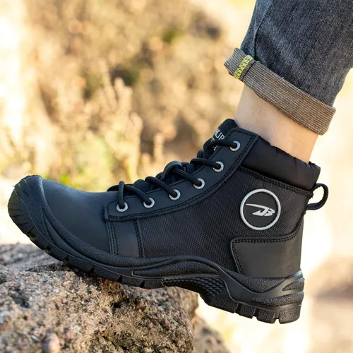 Vista 2 de NBUUNBU Botas de trabajo con punta de acero para hombres, zapatos de trabajo de seguridad, antideslizantes, resistentes a la abrasión