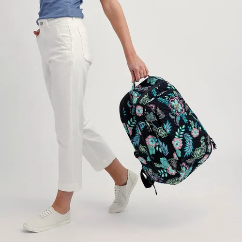 Vista 9 de Vera Bradley Mochila grande de algodón para mujer, Medallón Tranquil - Algodón Reciclado