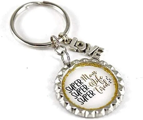 Vista 2 de Super Mom Keychain, Mothers Day Gift, Gift for Her, Super Tired, Mom Birthday, Wife Gift