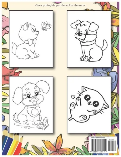 Vista 2 de Libro para colorear perros y gatos para niños. Páginas para colorear fáciles y divertidas en un estilo lindo con perros y gatos para niños, niñas