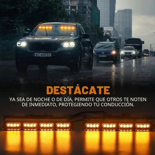 Vista 2 de XRIDONSEN Luces estroboscópicas de emergencia para salpicadero, advertencia intermitente de seguridad ámbar con controlador de pantalla digital
