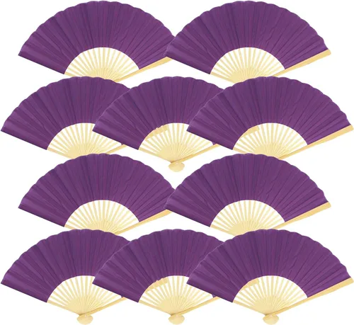 Vista 17 de Quasimoon PaperLanternStore.com Abanicos de mano de seda azul Arctic Spa de 9 pulgadas para bodas (paquete de 10)