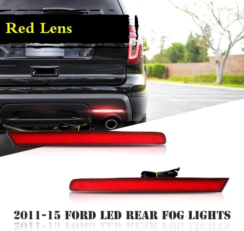 Vista 2 de Luces LED de Reflector de Parachoques Completas con Lente Roja Compatibles con Ford Explorer 2011 2012 2013 2014 2015 - Funcionan como Luces