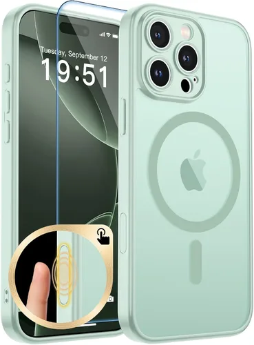 Vista 251 de zapica Funda magnética para iPhone Air, con protector de pantalla de vidrio templado, compatible con MagSafe, translúcida mate, a prueba de golpes