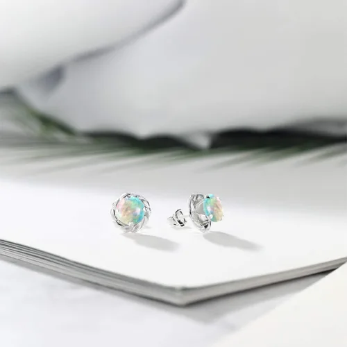 Vista 121 de Gem Stone King Aretes de plata de ley 925 de 0.236 in con piedra natal redonda para mujer