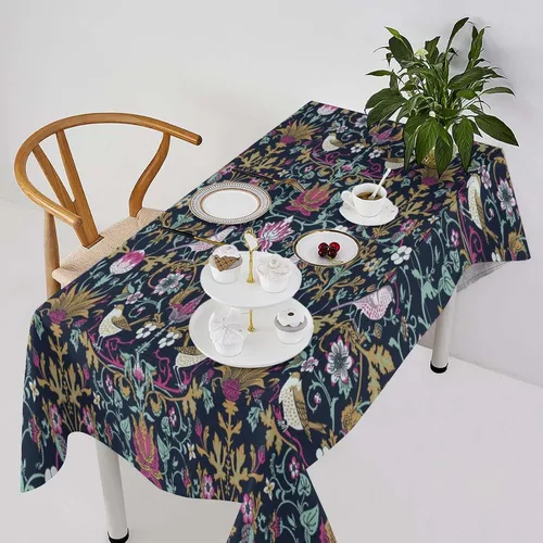 Vista 380 de Mantel Floral Retro de Pájaros, Diseño Original Bohemio William Morris Estampado Cubierta de Mesa para Hogar Picnic Fiesta Comedor Cocina William