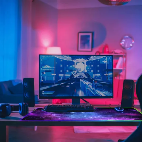 Vista 7 de DINKY - Alfombrilla de mouse para juegos RGB, alfombrilla de mouse grande extendida suave con 14 modos de iluminación, almohadilla de teclado