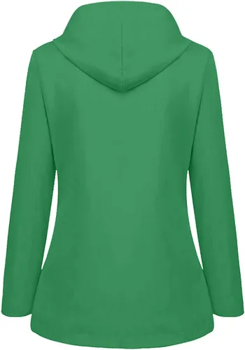 Vista 2 de Chaquetas de lluvia de talla grande para mujer, chaqueta de lluvia sólida para exteriores, impermeable, con capucha, resistente al viento