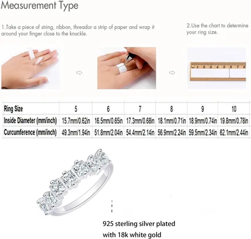 Vista 5 de Sterling Silver Wedding Band for Women, CZ Cubic Zirconia Rings White Gold Plated Half Eternity Ring Size 5-10