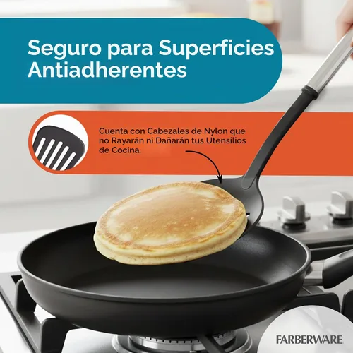 Vista 5 de Farberware Juego de herramientas de cocina de acero inoxidable - Negro, juego de 5 Negro/Plateado