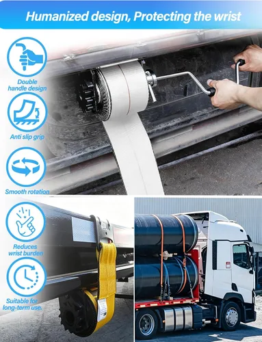 Vista 5 de Bobinadora de Correa de Cabrestante de Servicio Pesado para Remolque de Plataforma, Correas de Bobinado de Acero Sólido con Rodillo Manual