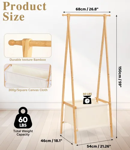 Vista 2 de Perchero de bambú con caja de almacenamiento, perchero portátil extra grande, armario plegable para entrada y habitación de cama (S)