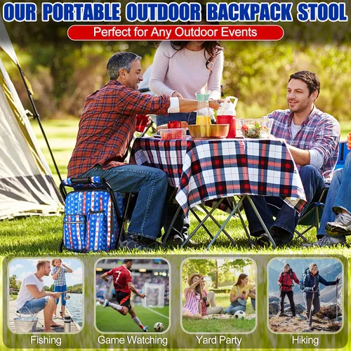 Vista 4 de Kikerike Silla enfriadora de taburetes tipo mochila resistente de 200 libras de carga máxima, portátil, ligera, plegable, para pesca, camping, caza