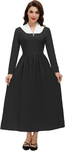Vista 3 de SCARLET DARKNESS - Vestido colonial para mujer, disfraz sencillo de pionera de la pradera