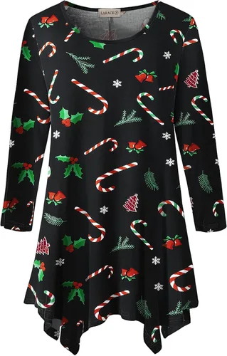 Vista 38 de LARACE - Camisa de talla extragrande para mujer, camisa tipo túnica con manga 3/4, ajuste holgado, ropa básica para mujer 2-negro_cuadros